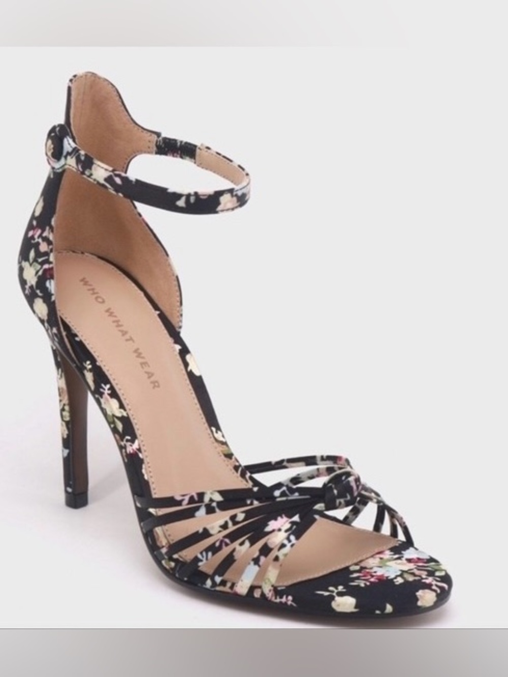 Who What Wear Black and Colorful Floral Ankle-Strap Heels - Size 11